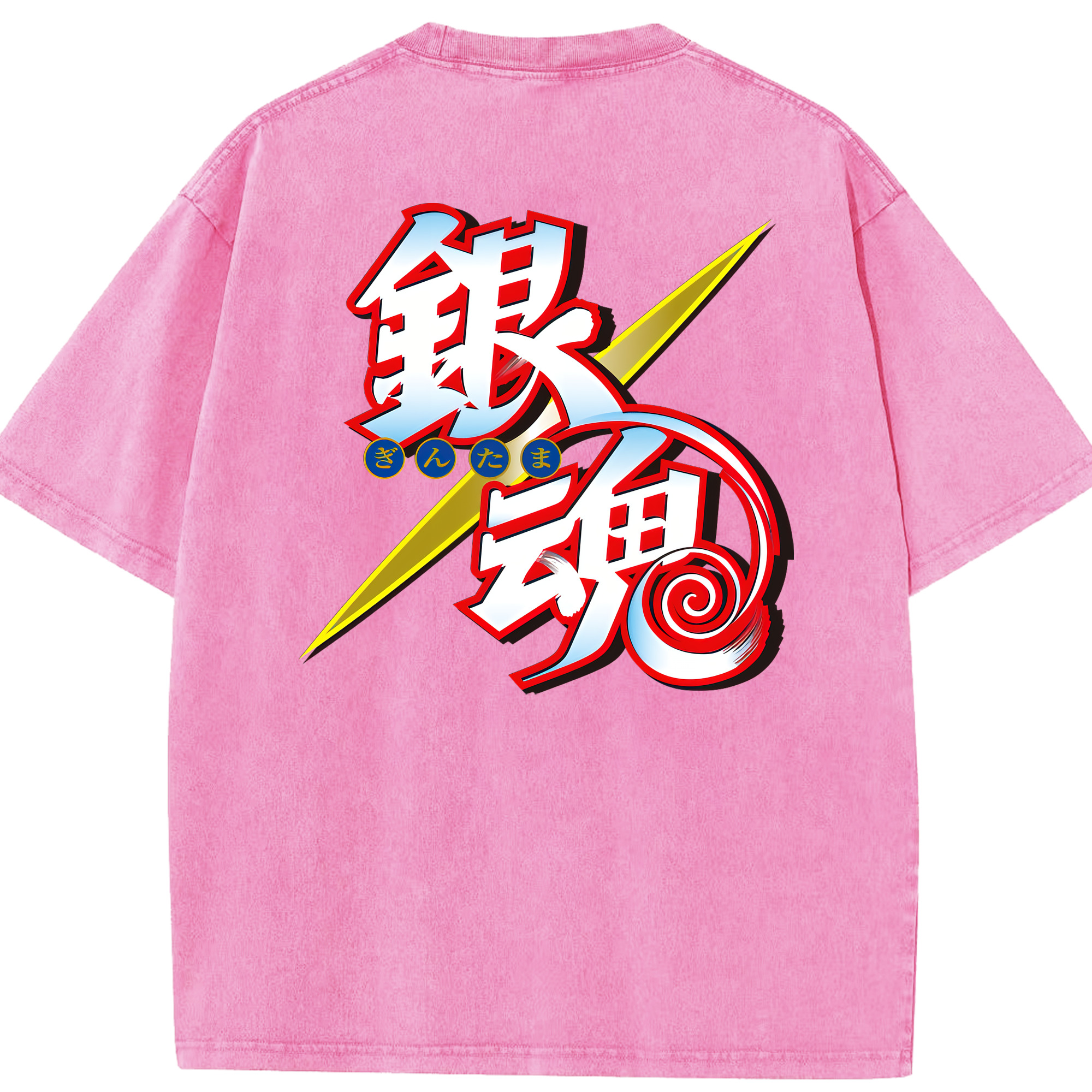 （画像用） ぎんたま 坂田銀時（さかたぎんとき） 神楽 志村新八（しむら しんぱち） GINTAMA Sakata Gintoki Kagura Shimura Shinpachi 綿100% ヴィンテージ風 半袖Tシャツ（背面プリント）